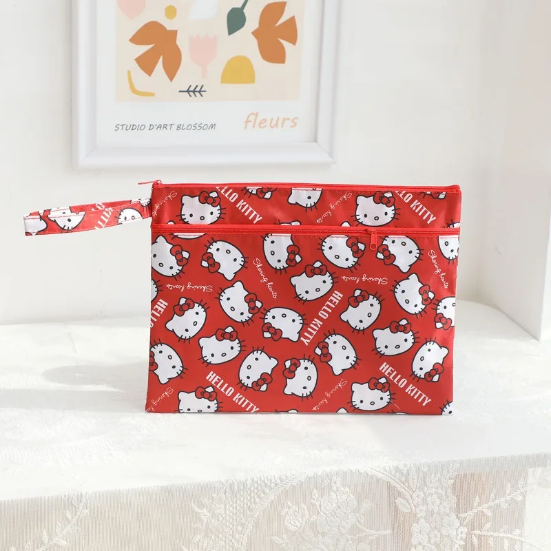 Cute cartoon Sanrio new red Hello Kitty double file  student homework classification storage bag A4 hand-held data sorting bag