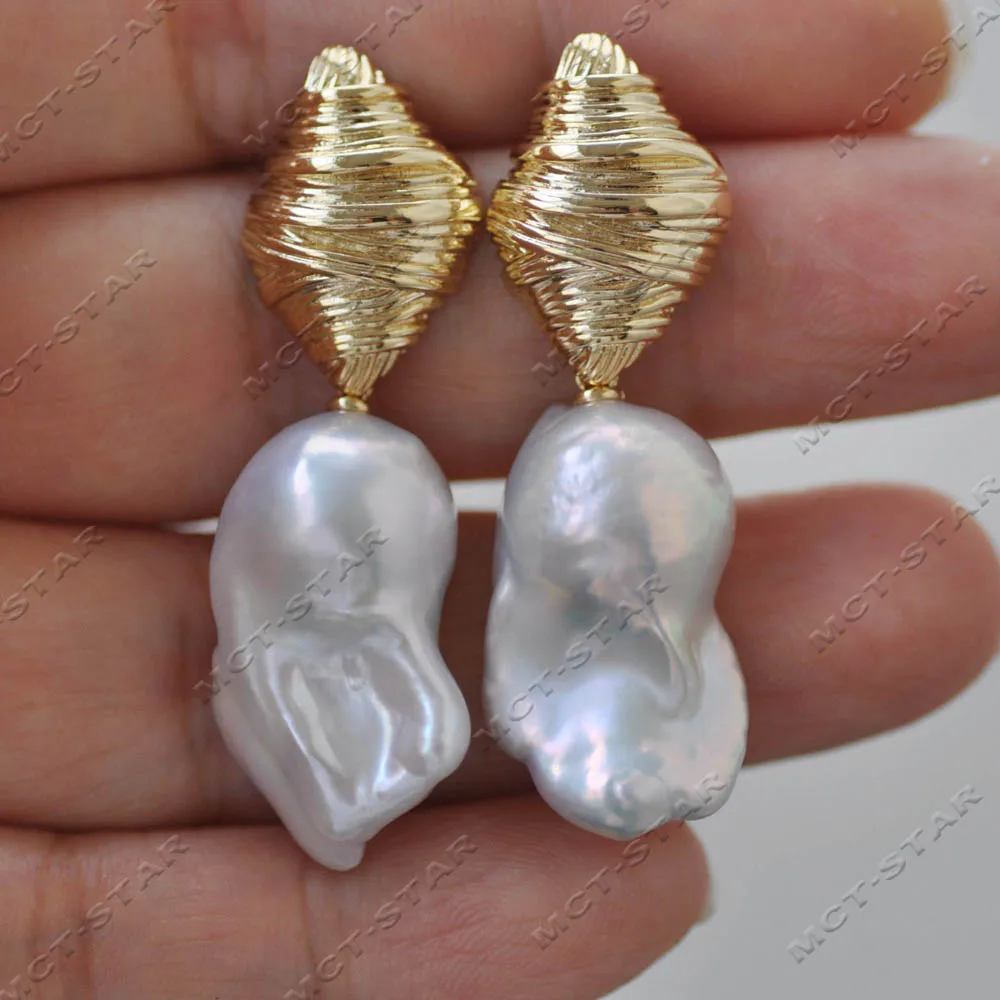 MTC·STAR White Baroque Reborn Keshi Pearl Dangle Earring Z14073 Elegant Drop Earrings for Women Fashion Jewelry (Z14073)