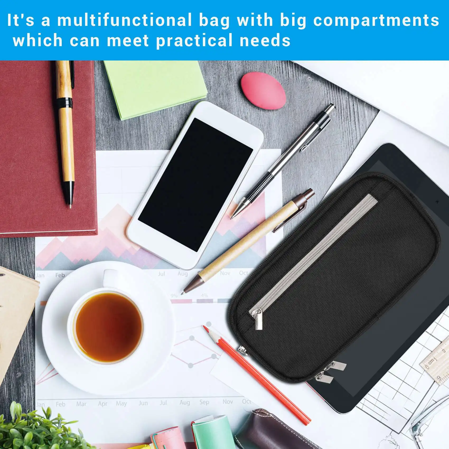 ABRI-Pencil Case, Large Capacity Pencil Cases Pen Bag Pouch Holder Travel Cosmetic Make Up Bag Pouch Cable Bag Pouch With Multi