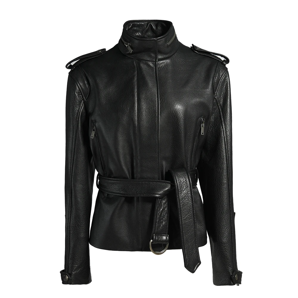 Jaxmonoy Cappotto invernale in pelle di pecora 2025 Autunno Nuovo arrivo Giacca in vera pelle da donna Moto Biker Zipper Jacke Lady Fashion Capispalla