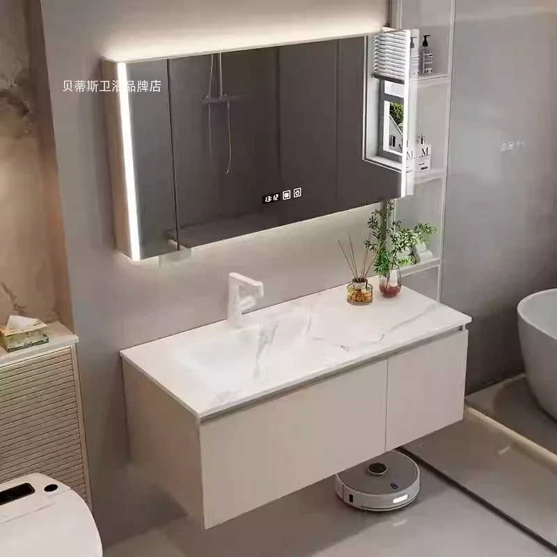 Household Solid Wood Bathroom Cabinet Combination Modern Light Luxury Toilet Smart Nano Slate Ceramic Meuble Salle De Bain Washb