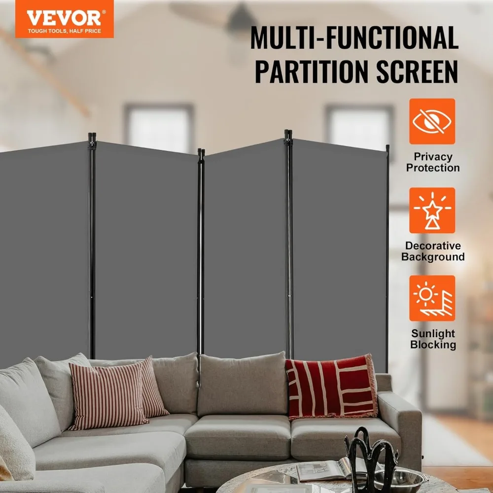 4-Panel Folding Privacy Screen, Portable Room Divider for Office, Bedroom, Study in Grey