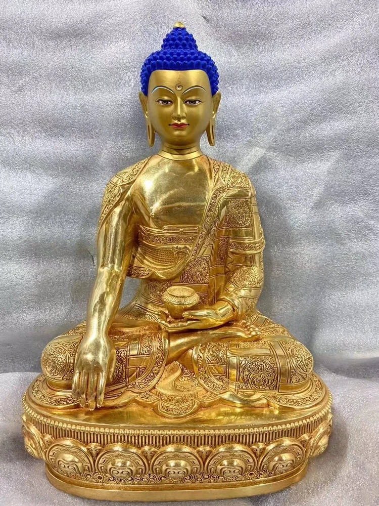 

7-inch exquisite pure copper gold-plated Buddha statue of Shakyamuni Amitabha Buddha and Longevity Buddha