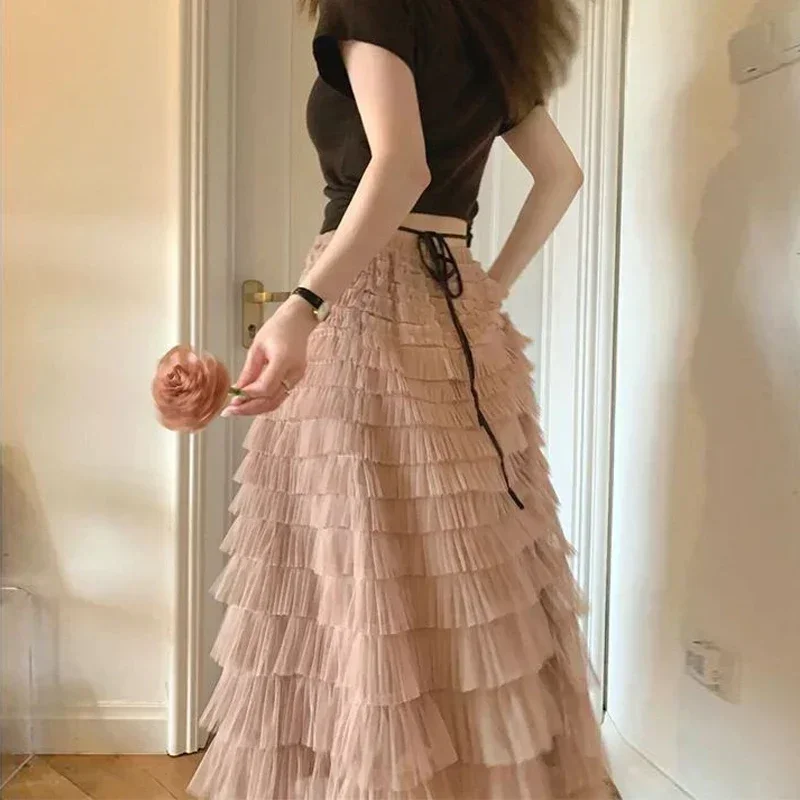 2024 Summer Women\'s Long Skirt Layered Ruffles Design Elegant Maxi Skirt Office Commuting Party Attire Autumn Elegant Skirt