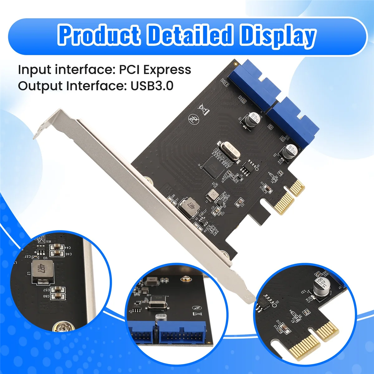 Y06A PCI Express USB 3.0 19 Pin Expansion Card PCIE 1X to 2 Ports USB 3 19 Pin Adapter Internal USB3 20Pin Hub Header