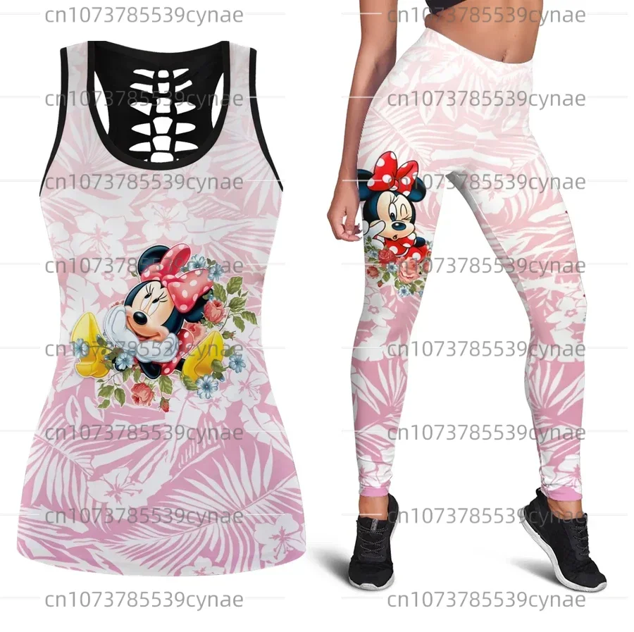 2024 Disney Minnie Mouse Set Pakaian Yoga Wanita Mickey Yoga Ongga + Legging Yoga Untuk Kebugaran Setelan Olahraga Tank Top Le