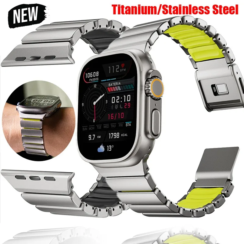 

Titanium/Stainless Steel Strap for Iwatch Ultra 3 49mm 45 42 44 46 Luxury Metal Magnetic Band for Apple Watch Series11 10 987 SE