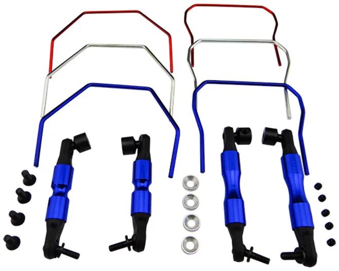 Hot Racing SLF311 Front & Rear Sway Bar Kit 3-Stage Adjustable for Traxxas Slash 4X4 / Rally (Red/Blue/Chrome)