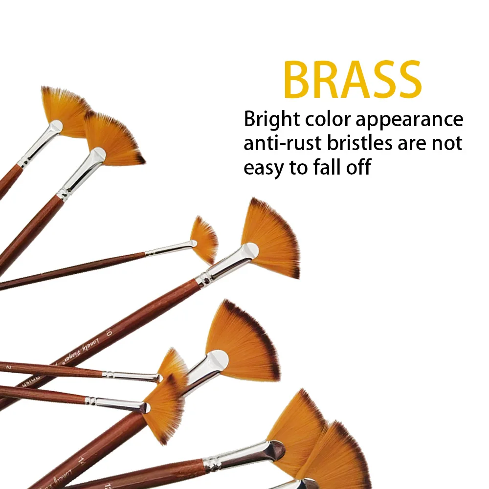 مجموعة فرش مروحة مكونة من 9 قطع من فرش الفنان المصنوعة من النايلون المضاد للفقدان للألوان المائية والأكريليك والحبر والغواش والزيت ولوحة درجة الحرارة