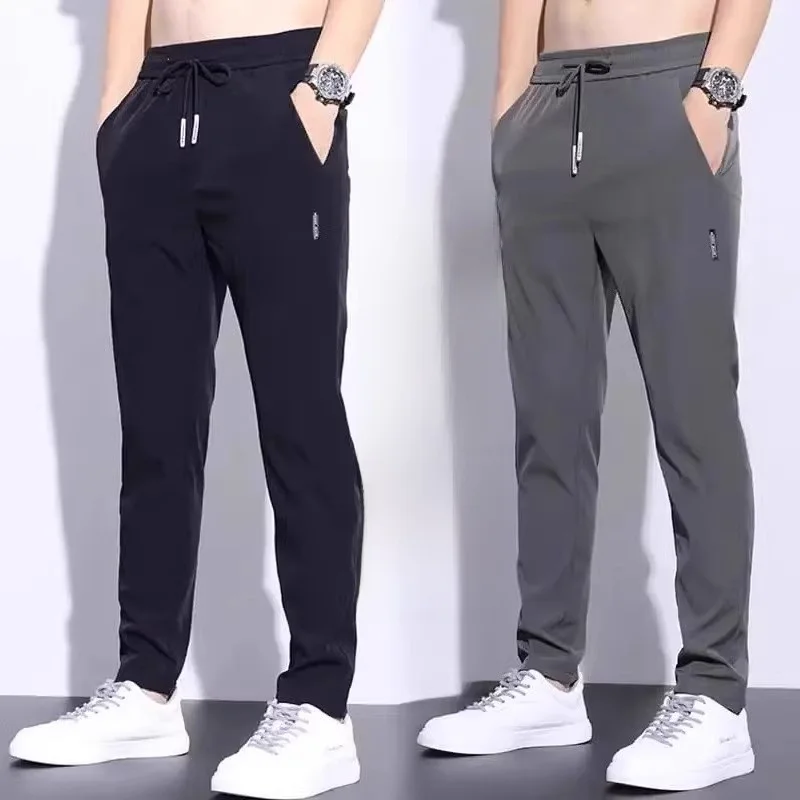 Ice Silk Casual Long Pants Men's New Straight Loose Summer Thin Western Pants Slimming Air Conditioned Sports Pants