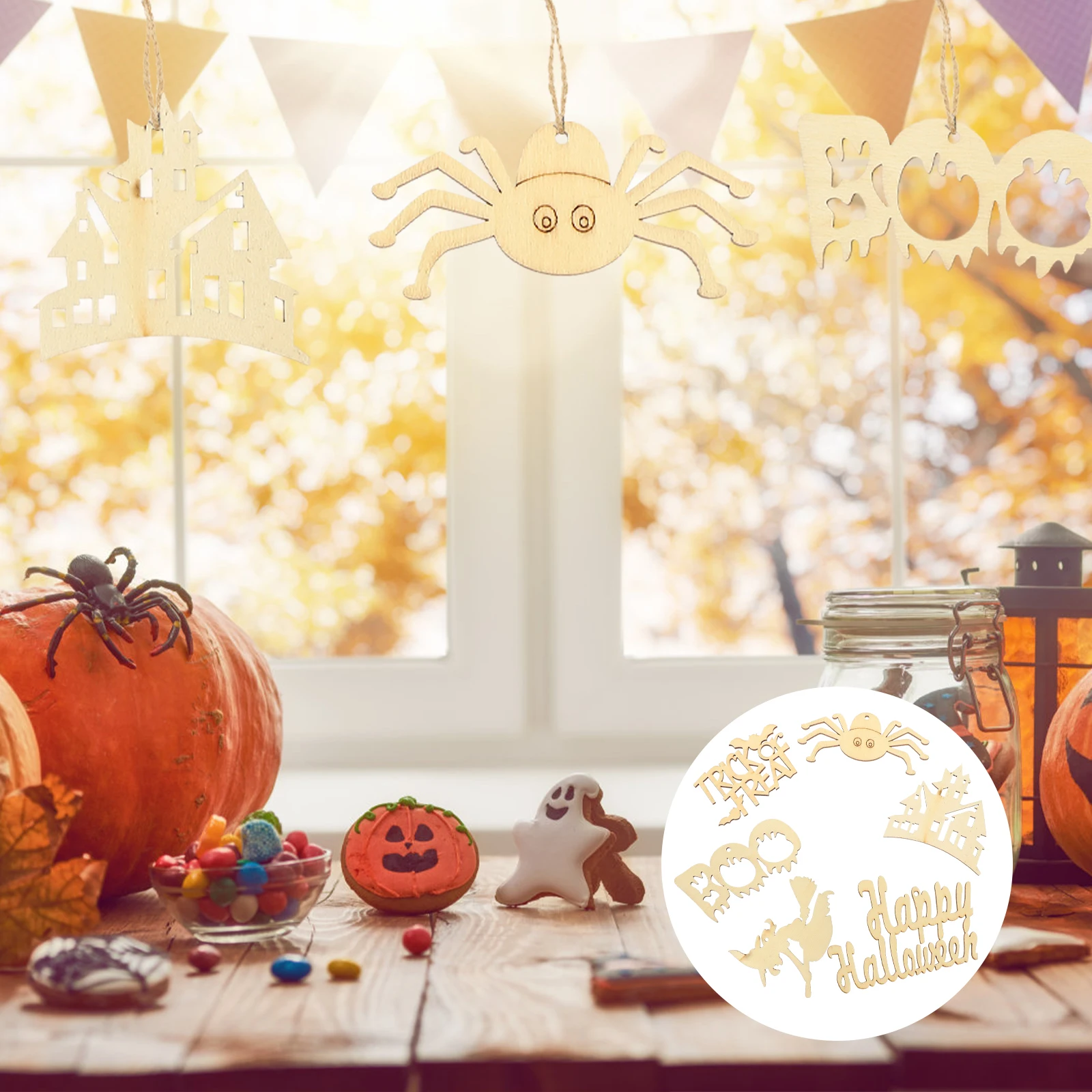 

600 Pcs Wood Chip Decorative Pendant Halloween Decorations for Adorn Ornament Halloween-themed Crafts Ornaments Tabletop
