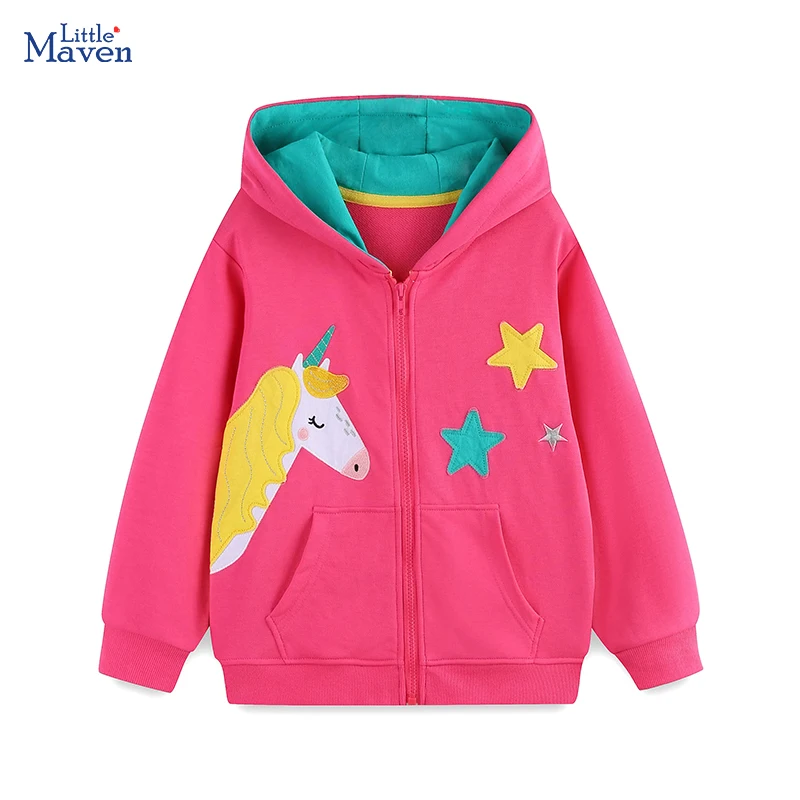 

Осенняя детская одежда Little maven, толстовки с капюшоном для девочек с рисунком единорога, куртка, детские костюмы, милое пальто принцессы для девочек, спортивная одежда