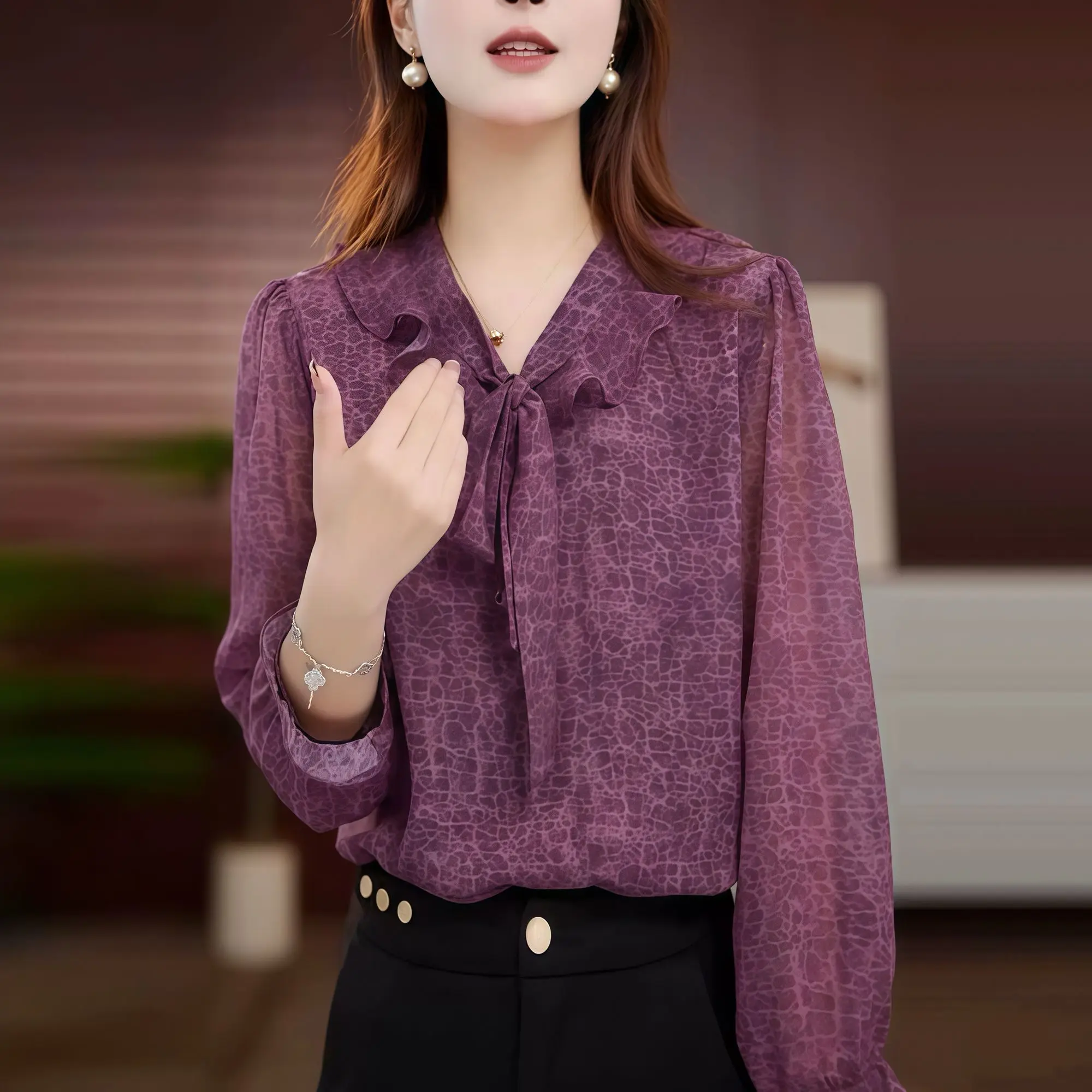 

Long Sleeve Shirts Womens Satin Button Down Slim Fit Turn Collar Korean Feminine Elegant Romantic Preppy Daily Office Wear
