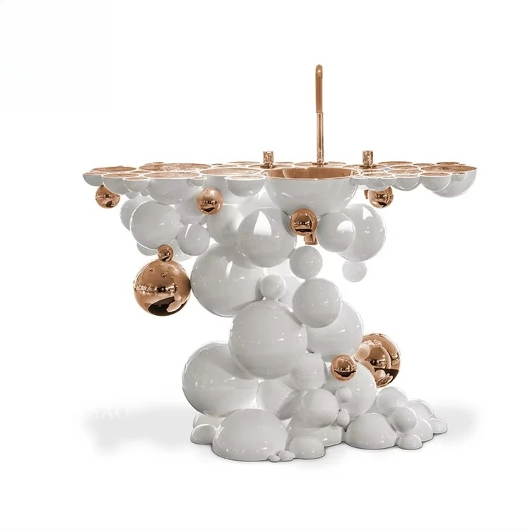 For Hotel Villa Bath Mansion Freestanding Wash Basin Newton Vessel Sink Luxury White Golden Stainless Steel Bathroom Sink