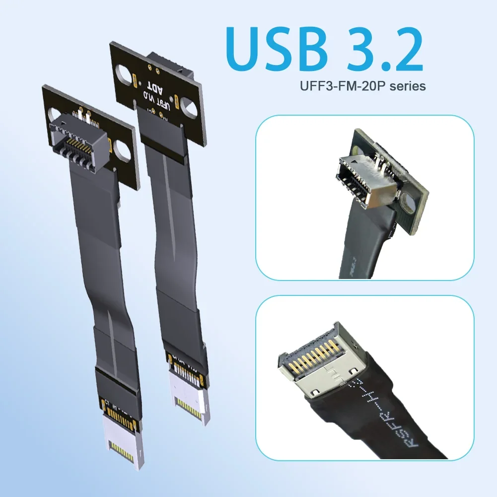 ADT-Link USB 3.2 GEN2 Type-E Female to Type-E Male Ribbon Cable Internal 10Gbs USB 3.2 E Type Cable w Screw Hole for Motherboard