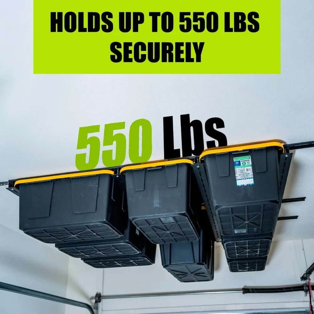 

Heavy Duty Overhead Garage Storage Rack System, Adjustable Ceiling Tote Slide Rail for Attic Basement Organization