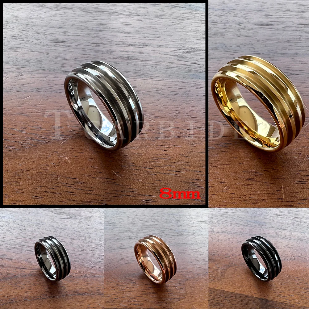 Wholesale Dropshipping 8mm Tungsten Blank Ring 3 Equal Grooves For You To Do Inlay Work By Yourself Domed Polished Finish