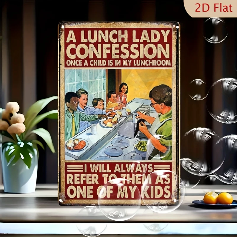 Letrero Metálico Vintage 2D Plano de 8x12 con la Frase "A Lunch Lady Confession", Decoración Retro para Pared de Cafetería Escolar