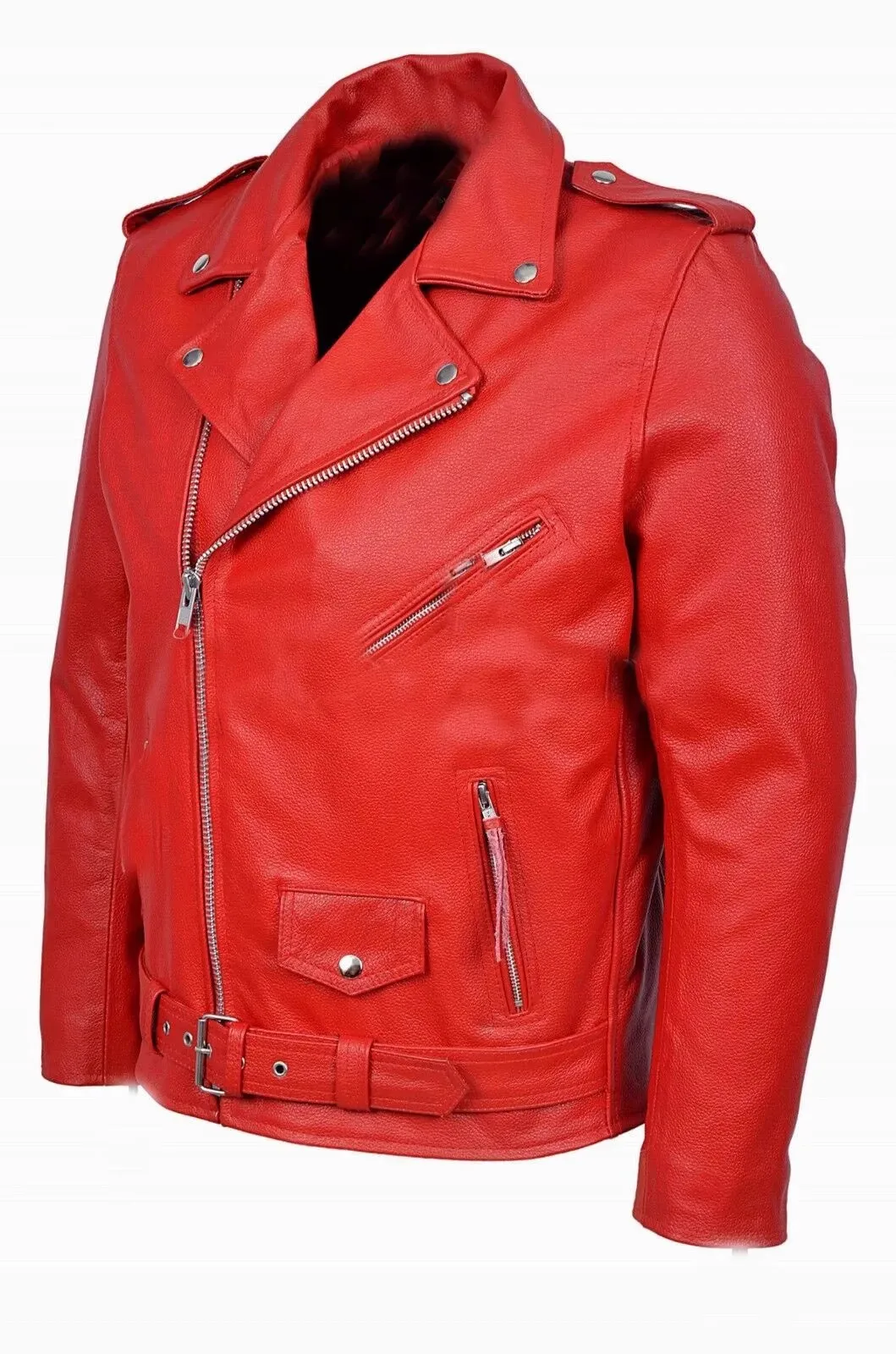 

Trendy brand red personality trendy men punk style real leather jacket men's plus size short motorcycle leather jacket