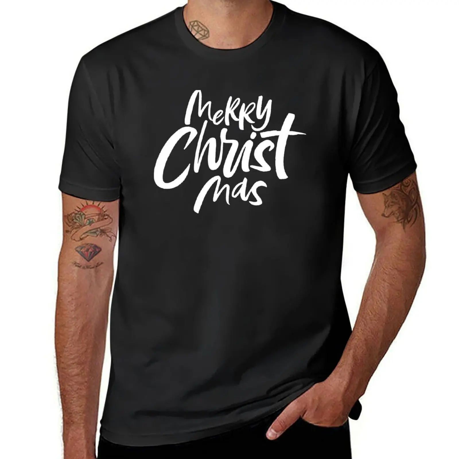 

Merry CHRIST Mas - Christian Christmas Lettering - Religious T-Shirt anime shirt blacks plain black t shirts men