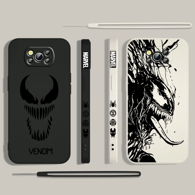 Marvel Superhero Venom Cool For Xiaomi Poco Cover For X4 X3 F4 NFC M6 M5 M4 M3 GT S Pro 4G 5G Liquid Left Rope Phone Case Soft