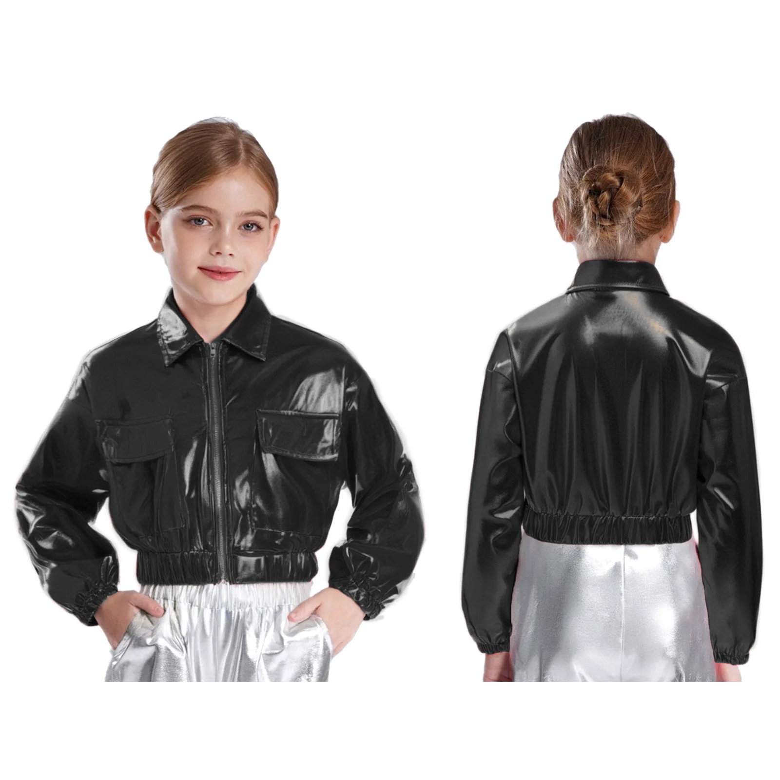 أزياء الأطفال مرحلة الجاز ملابس رقص أطفال بنين بنات معدنية الهيب هوب معاطف لامعة سترة أداء Dancewear ملابس خارجية