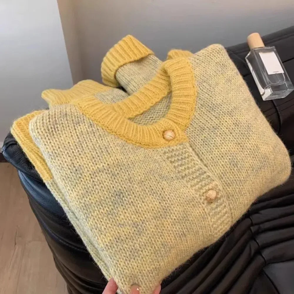 Mode Y2K vesten met lange mouwen losse trui gebreide jassen ronde hals vrouwelijke top gehaakte crop trui lente herfst