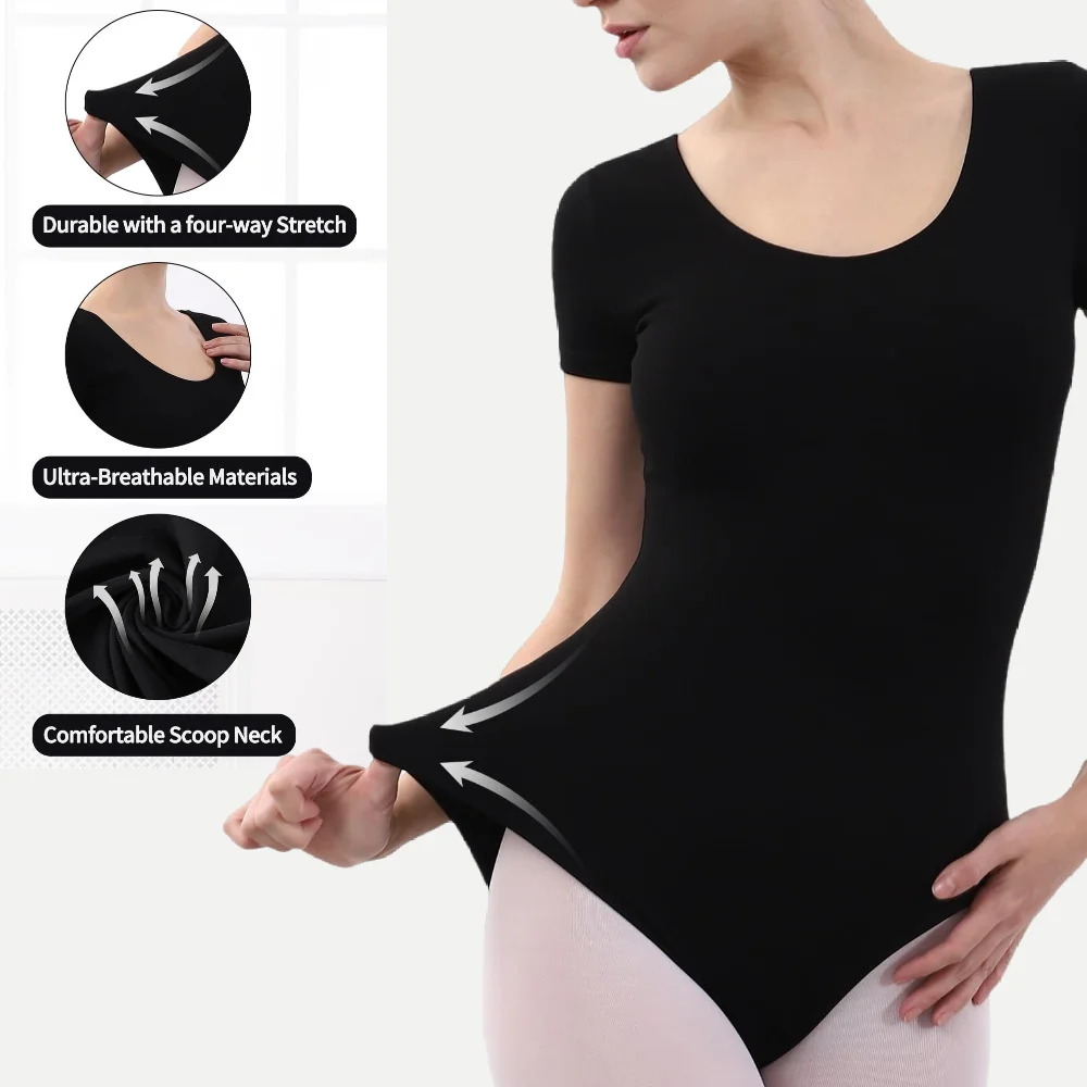 여성용 클래식 기본 반팔 댄스 레오타드 성인 체조 팀 바디수트 발레 의상 상의 댄스웨어