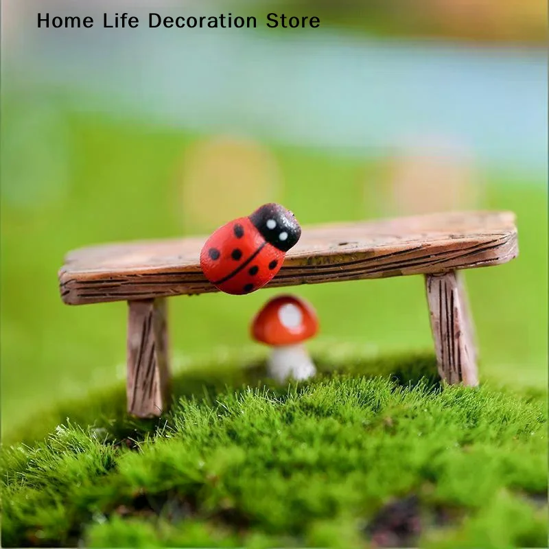 2pcs Mini Wooden Chair Stool Fairy Garden Miniatures Decor Couple Bench Action Figurine DIY Doll Houses Accesories