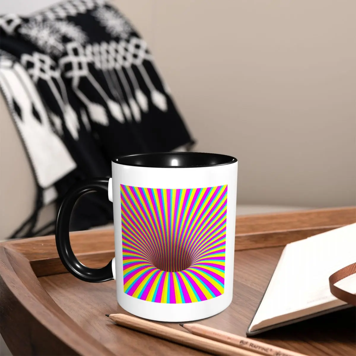 Grid Wormhole Geometric 3D Vortex Illusion Mug Funny Ceramic Coffee Cups Tea Mugs Milk Cup Drinkware Gift for Woman Man