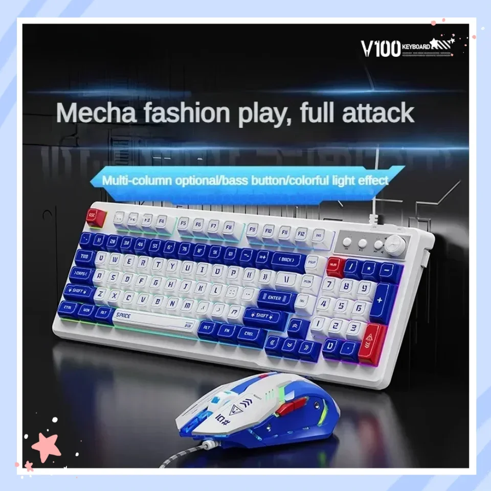 EWEADN Wired Mechanical Style Keyboard V100 Overtime Ergonomic Multi-function Knob Designed Dual System  Gaming Keyboard  Mouse