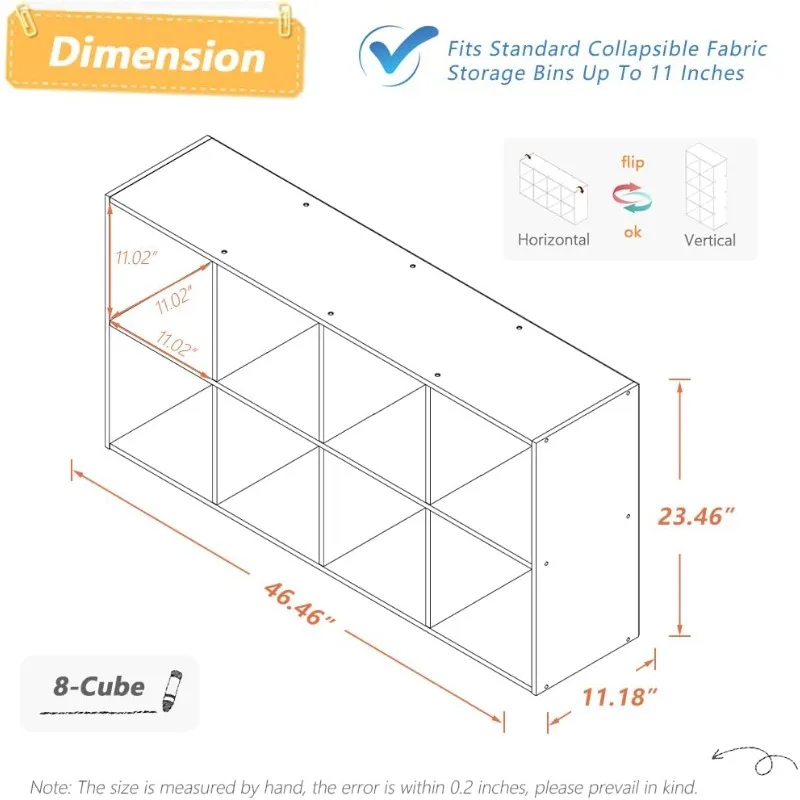 8 Cube Organizer Bookcase - Fabric Storage Bins Container, Open Shelf Simple Compartments Bookshelf, White US(Origin)