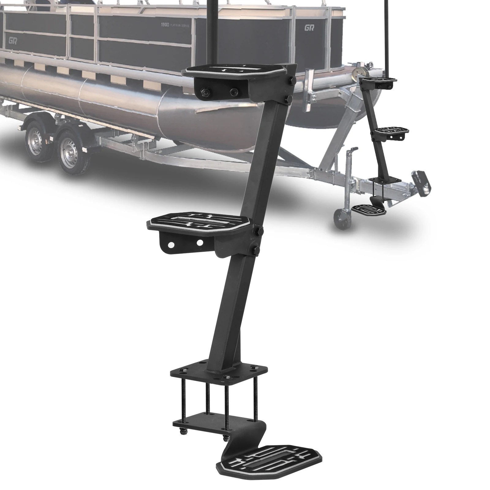 

Boat Trailer Steps 3 Step Heavy Duty 500Lbs Capacity Yacht Trailer Ladder w/Handle for Pontoon Marine Fishing Boats Yacht