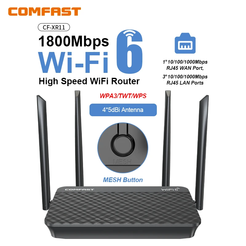 

Comfast 1800Mbps WIFI6 MESH Router 2.4/5.8G Wireless Router 4*5dBi Antennas high speed Wifi Signal Booster Repeater for Home