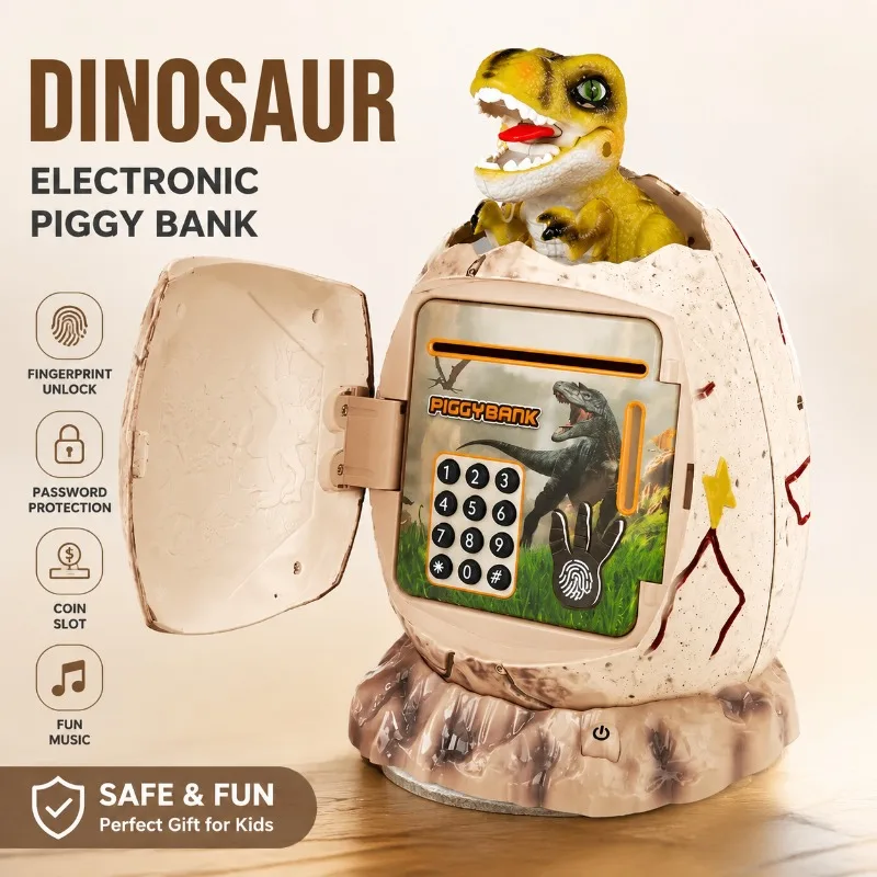 Fingerprint-Activated Dinosaur Egg Piggy Bank – T. Rex Toy Safe with Password Protection