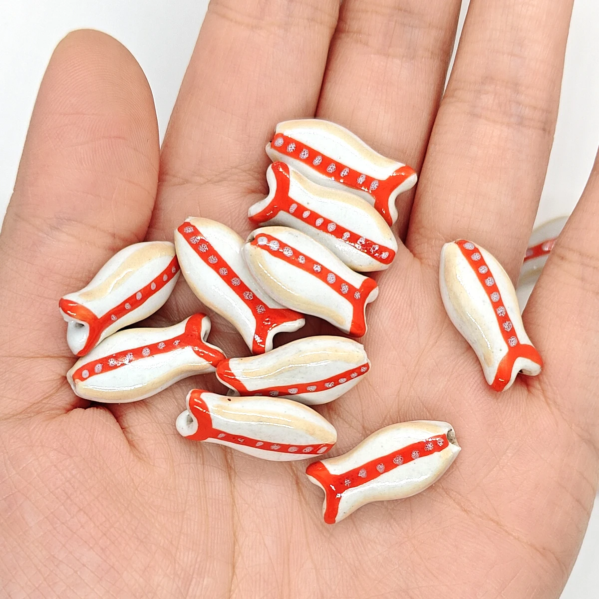 22mm 4/8pcs Red Line Fish Ceramic Beads Handmade Ocean Charm for Boho Jewelry Necklace Bracelet Earrings Making Supplies Gift