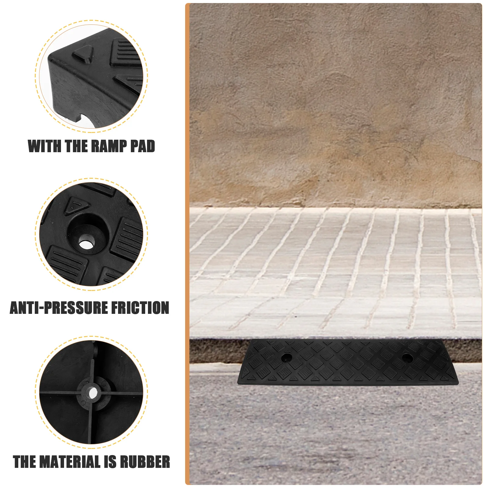 

Black 3cm High Plastic Car Driveway Curb Ramp Pad for Home Garage Motorcycle Anti Pressure Friction Design Easy Uphill
