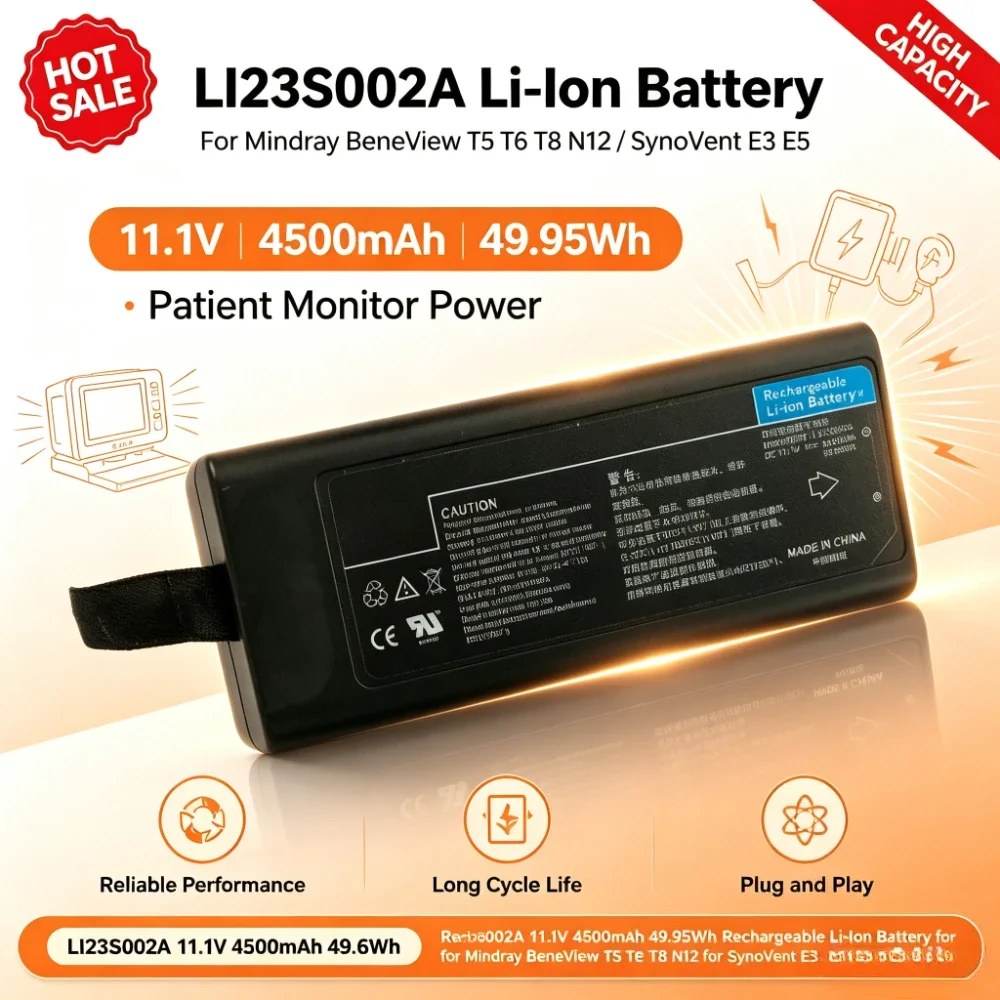 LI23S002A Battery 11.1V 4500mAh 49.95Wh Li-Ion Replacement for Mindray BeneView T5 T6 T8 N12 SynoVent E3/E5 Patient Monitor