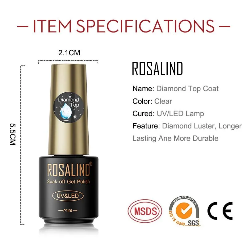 Rosalind Basis für Nägel Gel politur Hybrid Laser Top Matt Coat Semi Permanent UV Lack für Maniküre Primer Lack 7ml einweichen