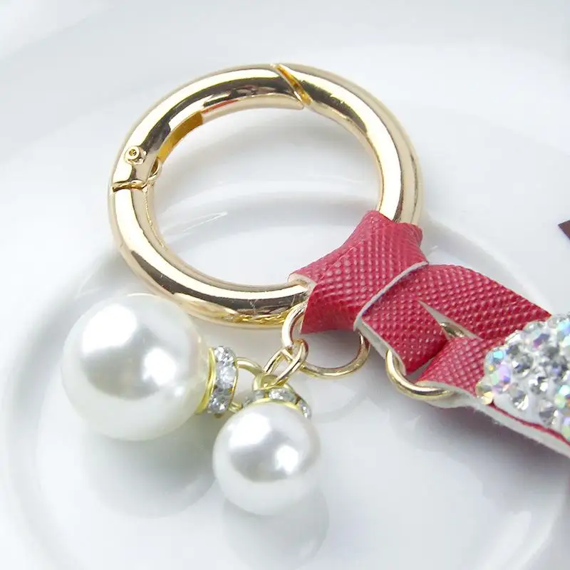 Handmade Diamond Embedded Star Pearl Tassel Keychain Pendant Bag Charm Star Shape PU Flowing Tassel Keyring Circle Hanging Or...