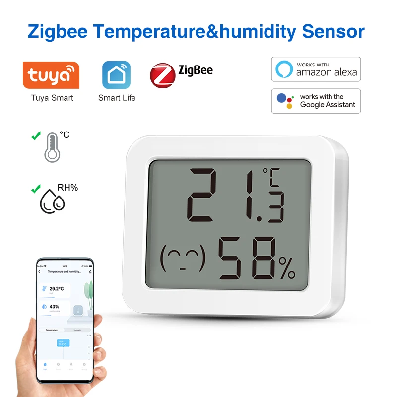 

Tuya Zigbee ЖК-датчик температуры и влажности, приложение, термометр с дистанционным управлением через Smart Life для умного дома, работы с Alexa google