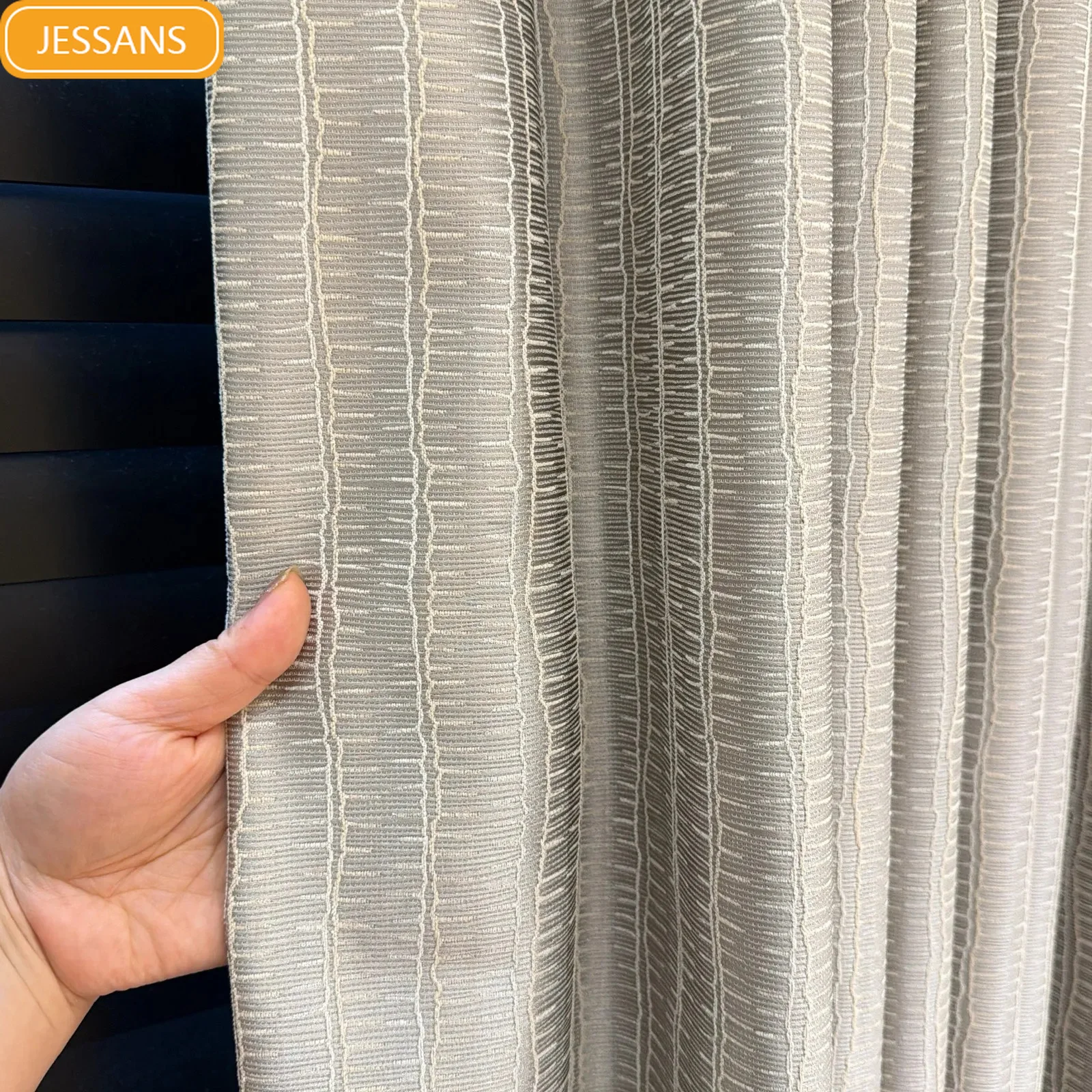 Customized New Line Jacquard Grey Beige Curtains for Living Room Bedroom Balcony French Window Finished Partition Curtain
