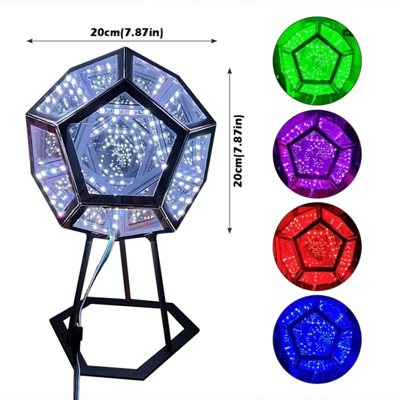 Veilleuse LED géométrique de rêve avec support, lumière d'art miroir dodecaèdre infini, cadeaux créa