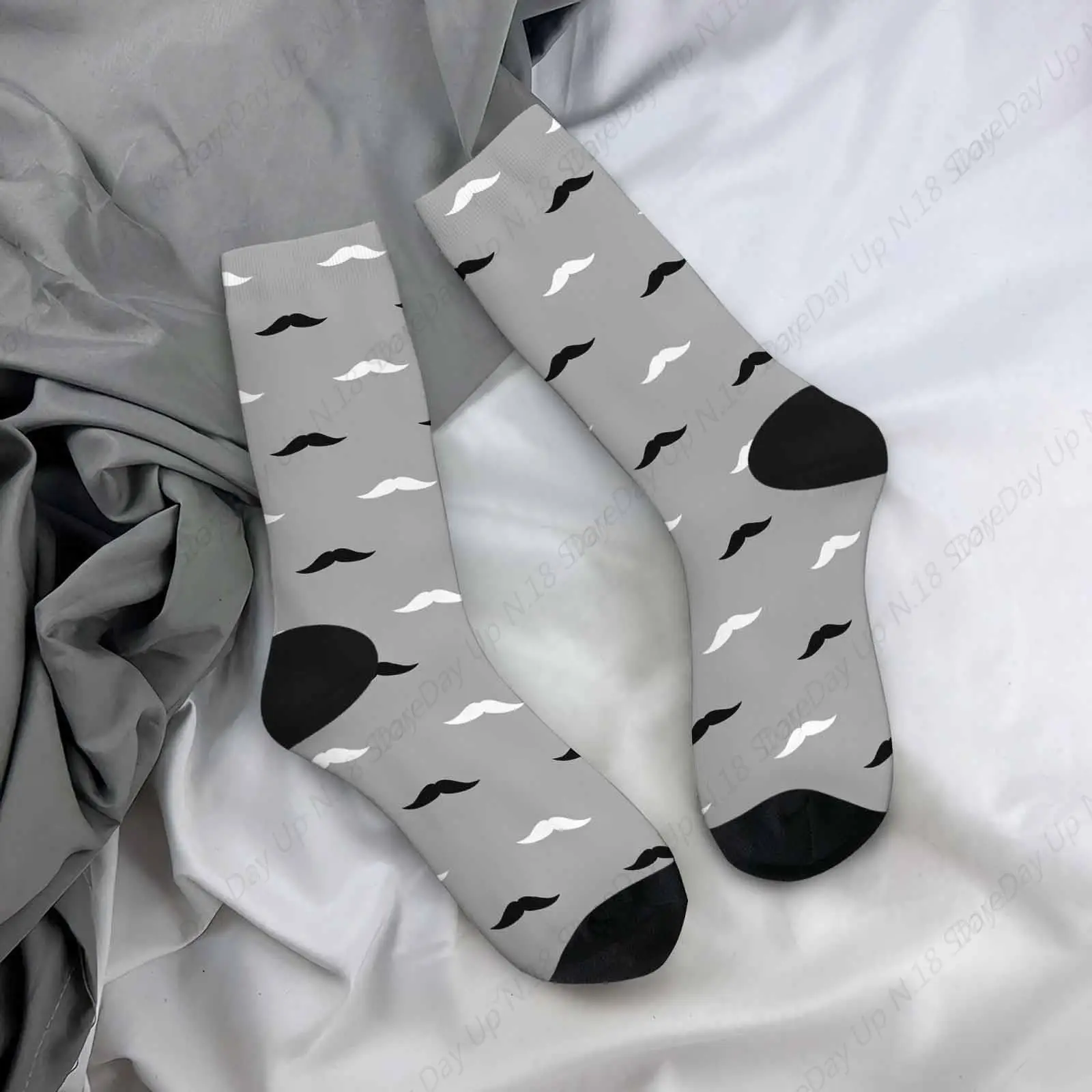 

Black And White Beard Unisex Socks Mustache Elements Of Father'S Day Funny Socks Gifts For Women Mens Novelty Crew Socks