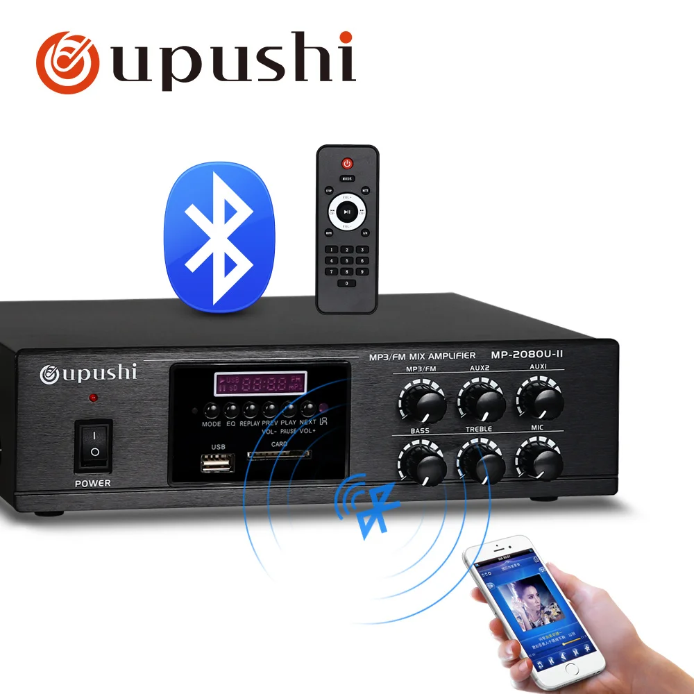 Oupushi MP2080U+8CE502 80W MINI amplifier with 8 embedded horn Bass boost HIFI sound quality