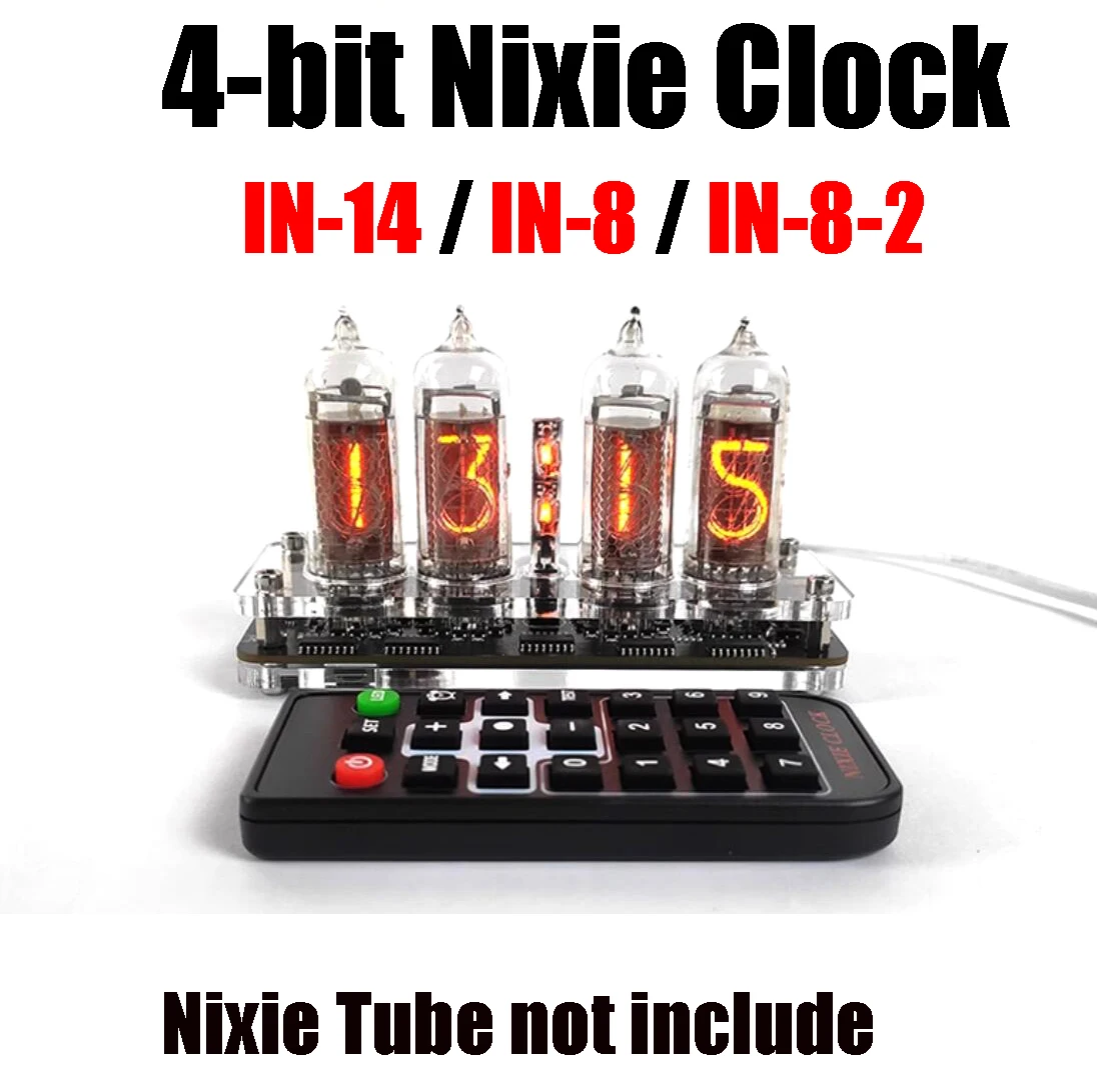 Nixie-cabo de Alimentação Usb com Controle Remoto In14 In8 In82 Glow Tube Time Base Tipo-c Display Digital Relógio 4bit