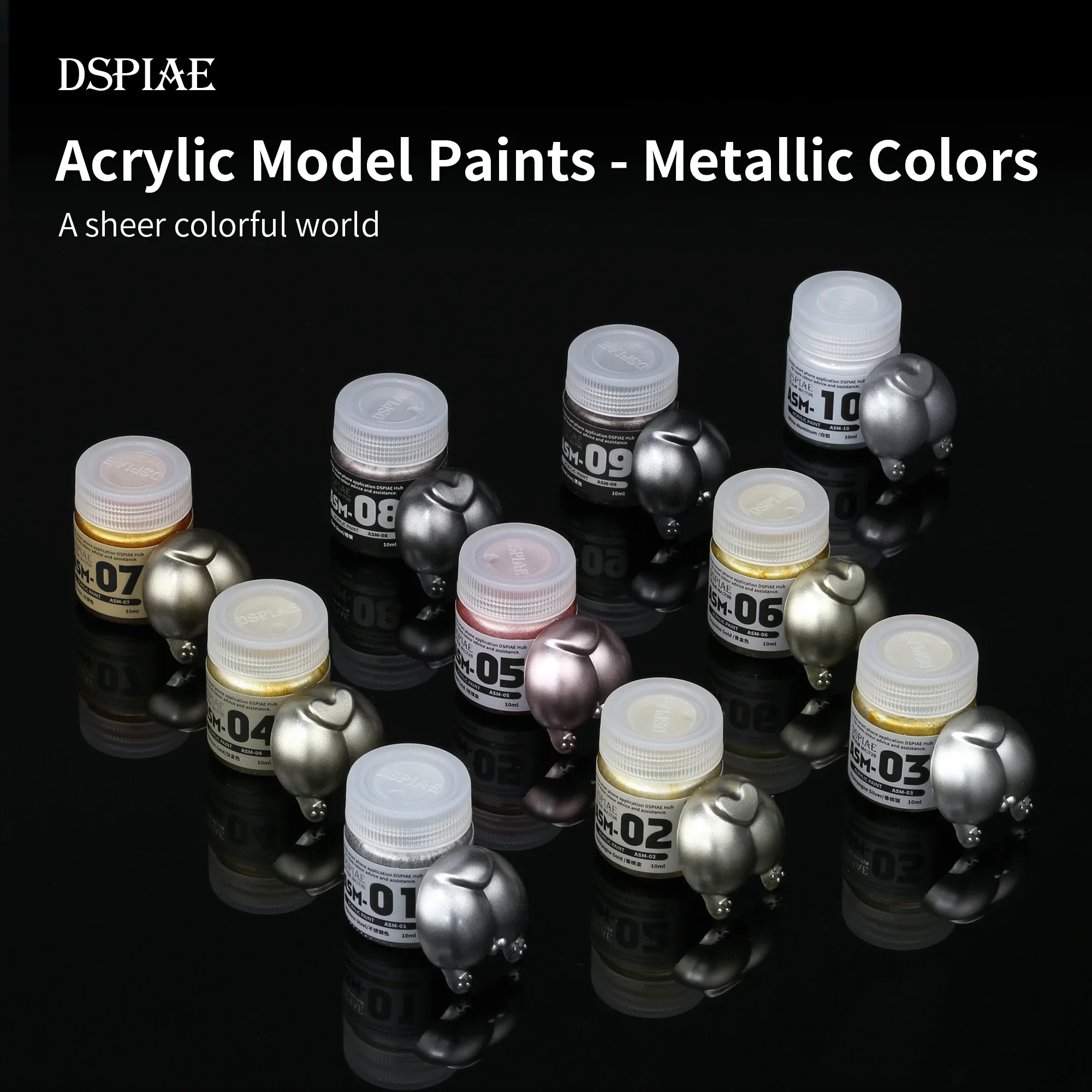 DSPIAE ASM01-10 Acrylic Paint Metallic Colors Water-based Pigment for Model Painting Spraying Tools Hobby DIY 10ml