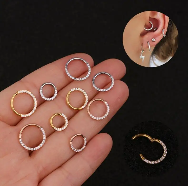 ASTM F136 G23 Titanium 16G/18G Nose Rings Hinged Segment Ear Cartilage Tragus Earrings Hoops Septum Clicker Piercing Jewelry New