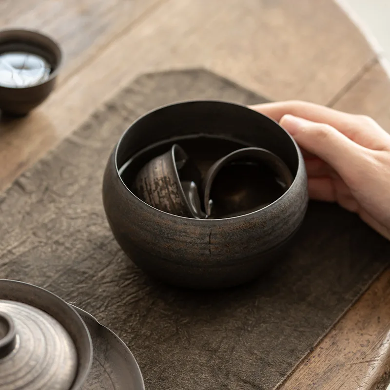 Handmade Thin Tire Tea Washing Basin Japanese-style Iron Glaze Tea Cup Wash Container Zen Tea Residue Barrel Matcha Tea Ceremony