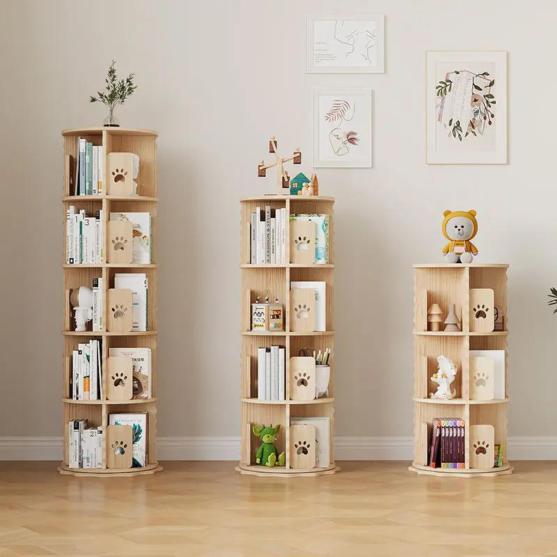 

Solid wood rotatable bookshelf Floor shelf Children's study Picture book shelf does not take up space Small bookcase Student hom